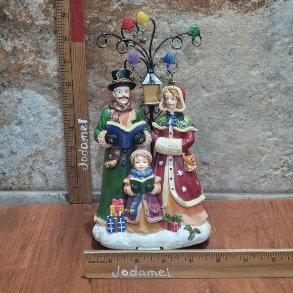 Christmas Caroling Resin Figurine Light Post Stocking Holder - Picture 10 of 11